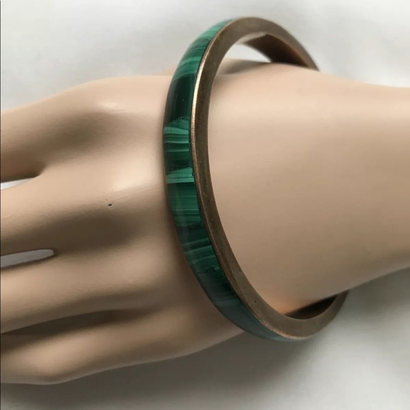 Vintage Bracelet Malachite Inlay Bronze Large - Picture 3 of 7